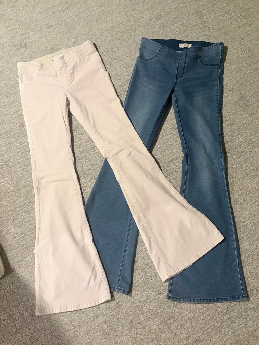 Free People Bootcut Duo — Cream Corduroy & Denim Blue